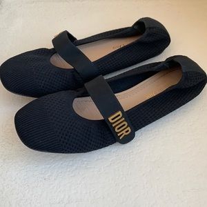 Dior technical knit flats. Black and matte gold dior flats.